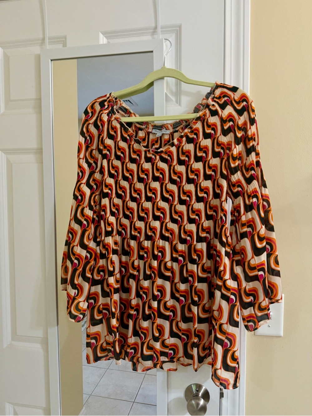Flowy Peasant Tunic in Black, Pink & Orange
